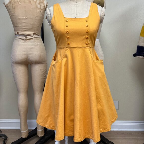 NWT Deadstock 2000s Tulle Yellow Retro Babydoll Dress with Pockets Large - Picture 1 of 7